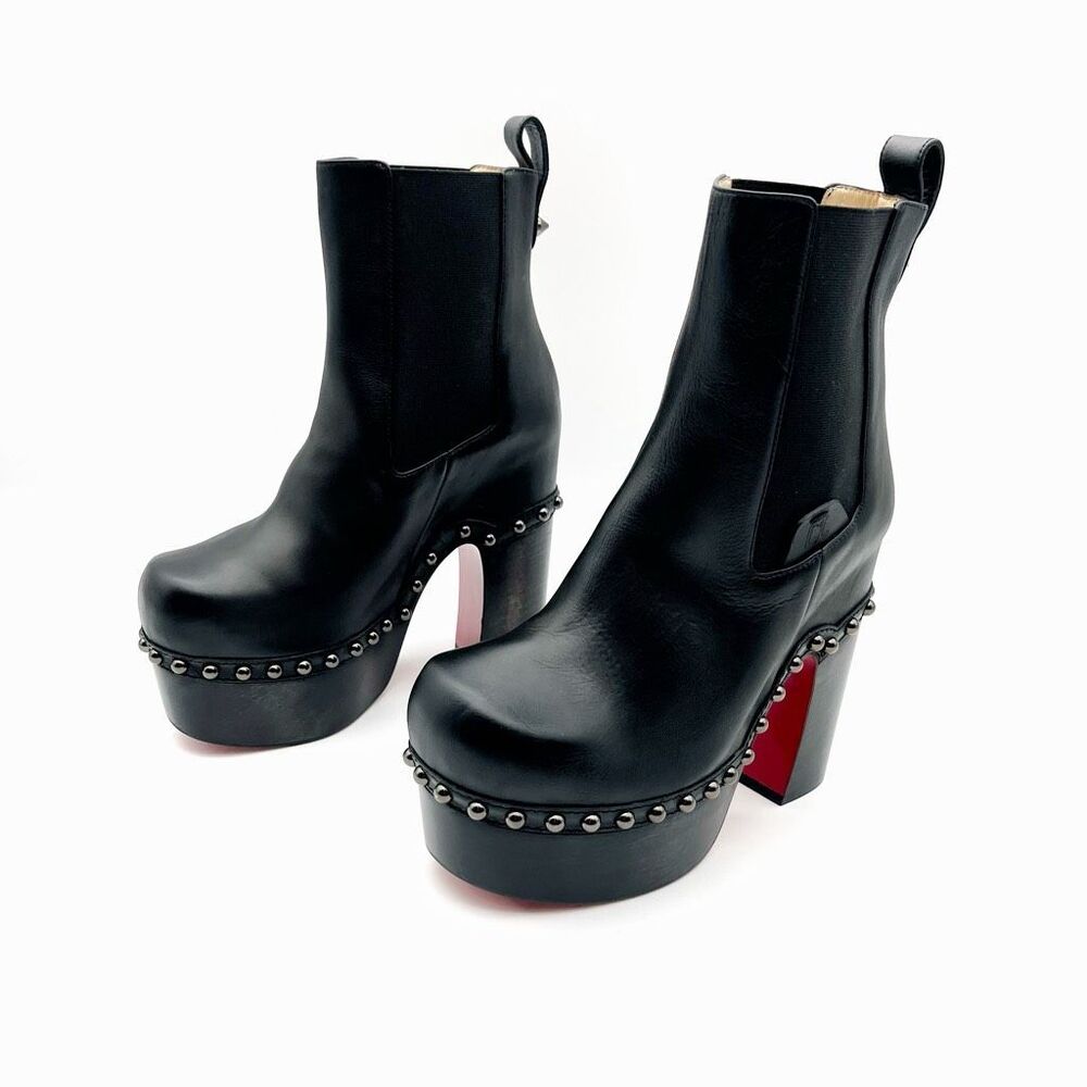 CHRISTIAN LOUBOUTIN Joan Black Leather Ankle Boots Size 36 US 6 Clog Chunky